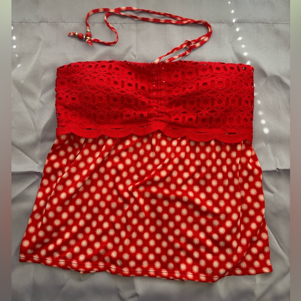 Red Strapless Top with Halter Tie size Lrg